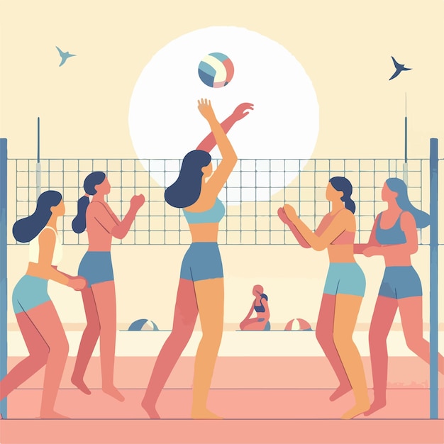 Vector vector image of people playing beach volleyball