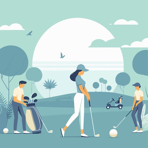 Vector vector image of people playing golf