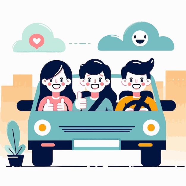 vector image of people riding a car happily