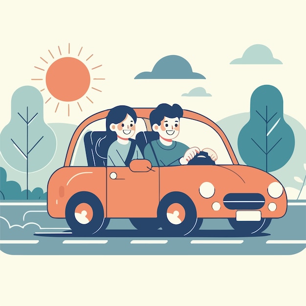 vector image of people riding a car happily