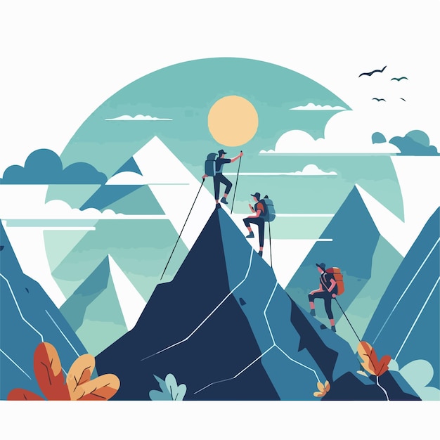 Vector vector image of a person climbing a mountain