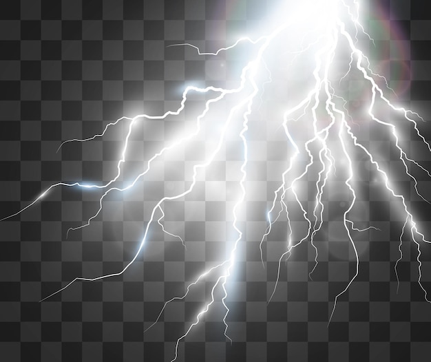 Vector image of realistic lightning Flash of thunder on a transparent background