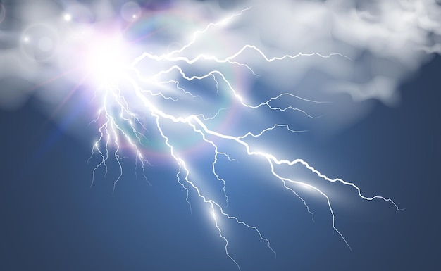 Vector image of realistic lightning Flash of thunder on a transparent background