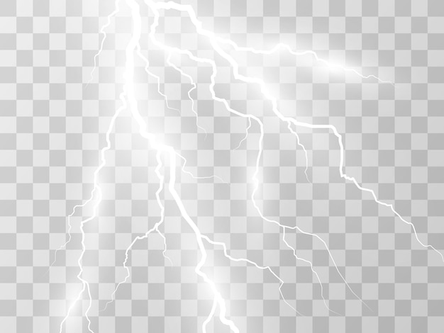 Vector image of realistic lightning Flash of thunder on a transparent background