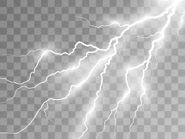 Vector image of realistic lightning Flash of thunder on a transparent background