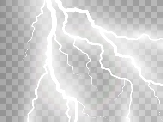 Vector image of realistic lightning Flash of thunder on a transparent background