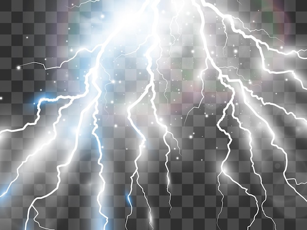 Vector image of realistic lightning Flash of thunder on a transparent background