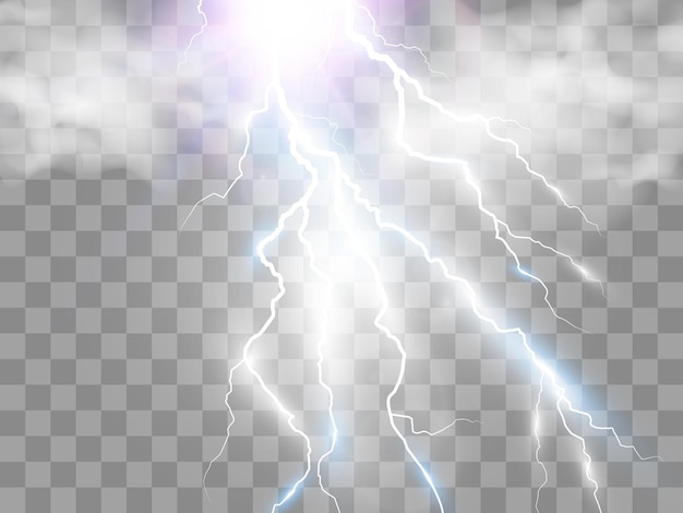 Vector image of realistic lightning. Flash of thunder on a transparent background.