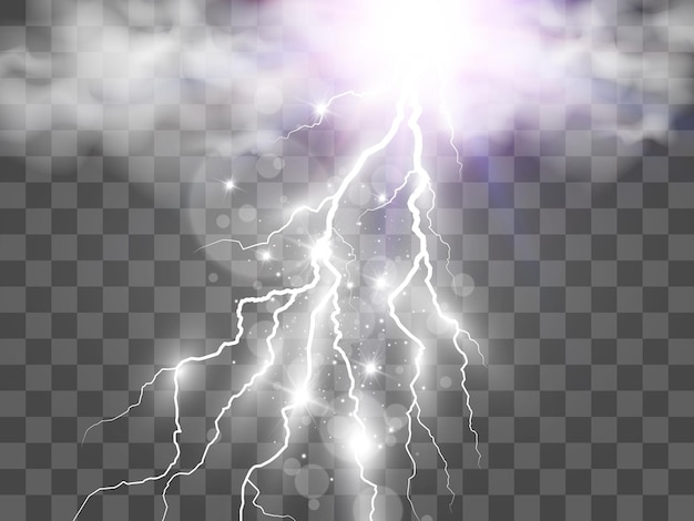 Vector image of realistic lightning. Flash of thunder on a transparent background.