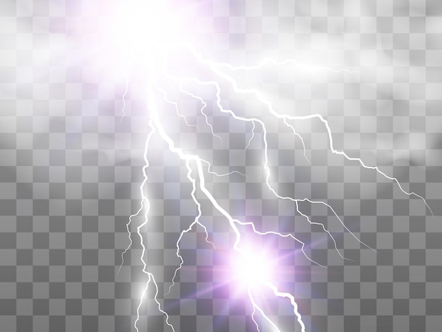 Vector image of realistic lightning. Flash of thunder on a transparent background.