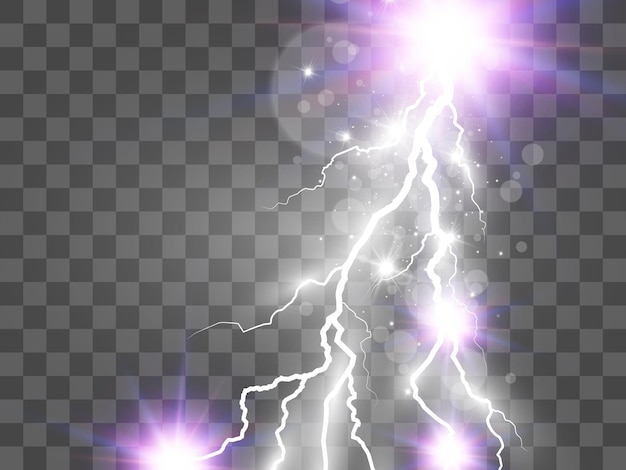 Vector image of realistic lightning. Flash of thunder on a transparent background.