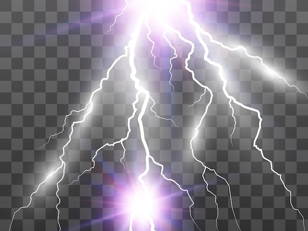 Vector image of realistic lightning. Flash of thunder on a transparent background.