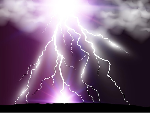 Vector image of realistic lightning. Flash of thunder on a transparent background.