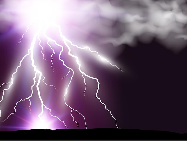 Vector image of realistic lightning. Flash of thunder on a transparent background.