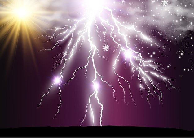 Vector image of realistic lightning. Flash of thunder on a transparent background.