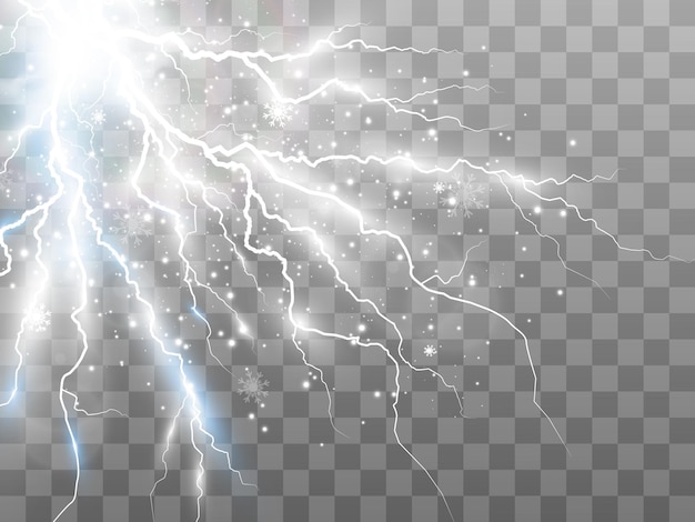 Vector image of realistic lightning. Flash of thunder on a transparent background.