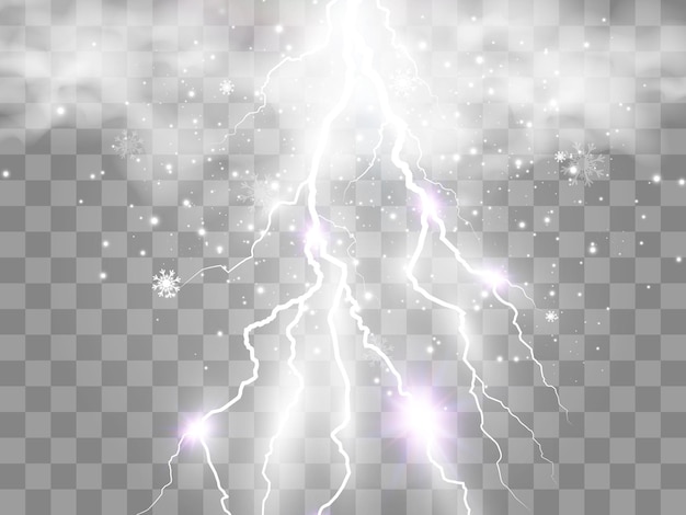 Vector image of realistic lightning. Flash of thunder on a transparent background.