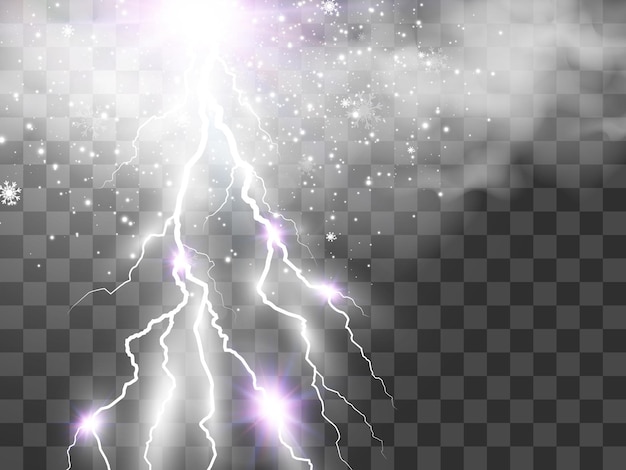 Vector image of realistic lightning. Flash of thunder on a transparent background.