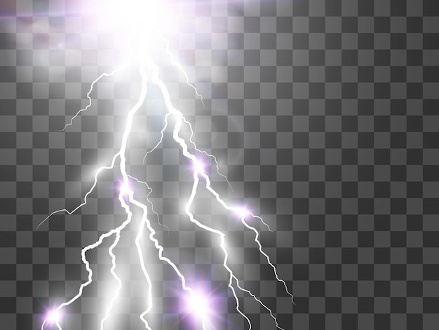 Vector image of realistic lightning. Flash of thunder on a transparent background.