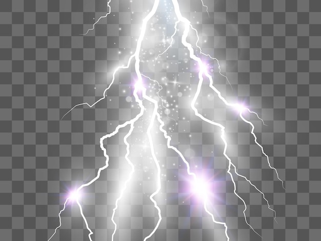 Vector image of realistic lightning. Flash of thunder on a transparent background.