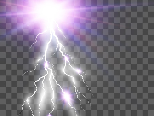 Vector image of realistic lightning. Flash of thunder on a transparent background.