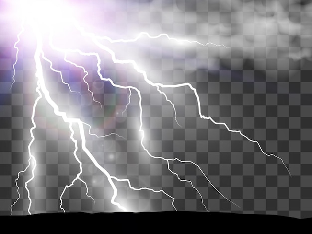 Vector image of realistic lightning. Flash of thunder on a transparent background.