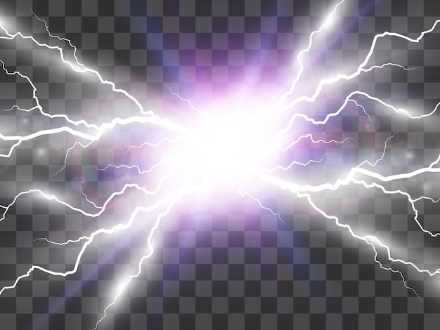 Vector image of realistic lightning. Flash of thunder on a transparent background.