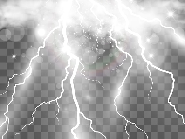 Vector image of realistic lightning Flash of thunder on a transparent background