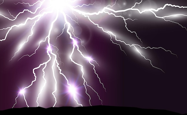 Vector image of realistic lightning Flash of thunder on a transparent background