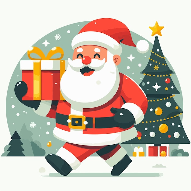 Vector vector image of santa claus carrying christmas gifts