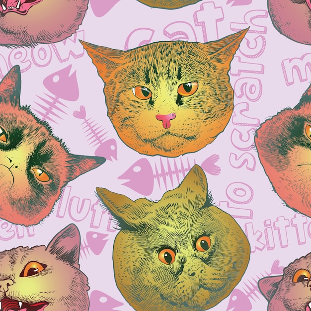 Vector image of a seamless texture for fabric or paper with funny cats