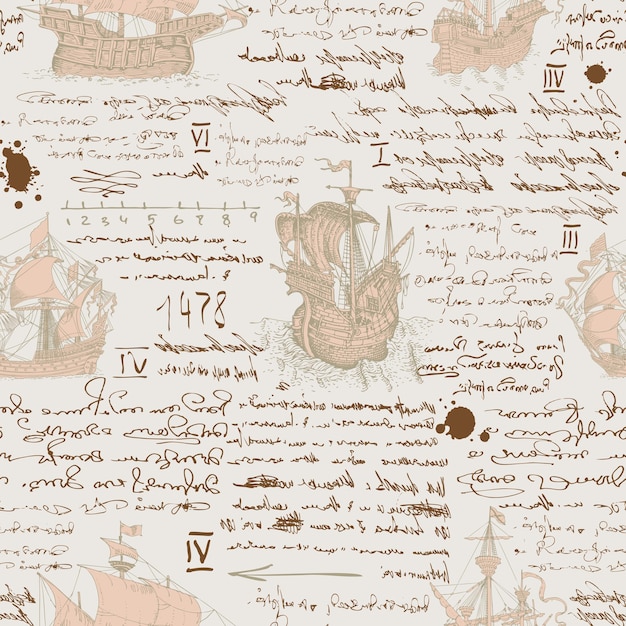 Vector image of a seamless texture in the style of a medieval nautical record of the captain's diary