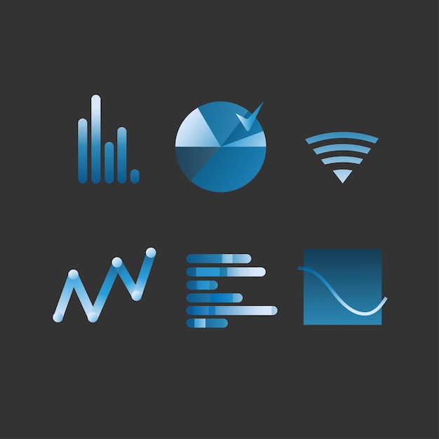 Vector vector image a set of icons and graphs gradient on a black background