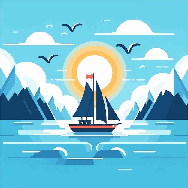 Vector vector image of a ship sailing on the ocean