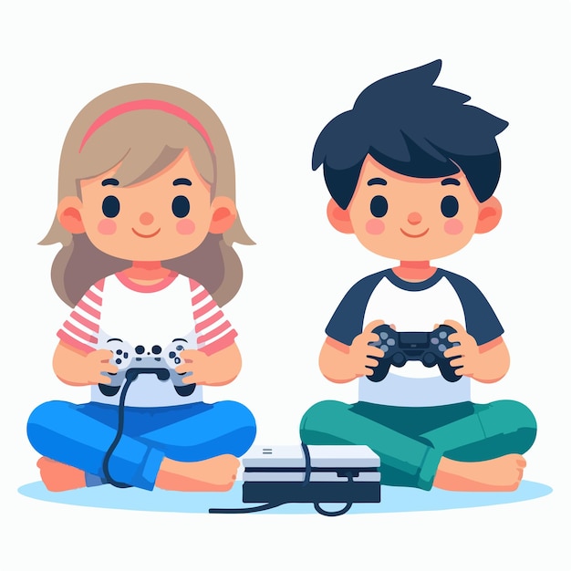 Vector vector image of a small child playing playstation games