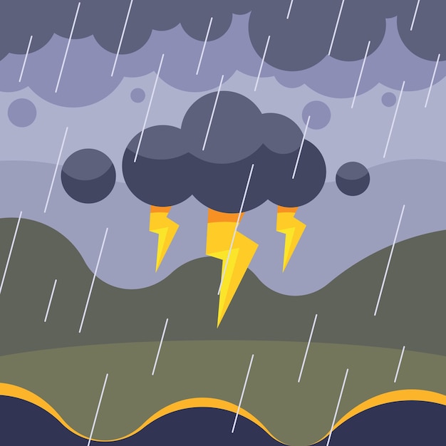 Vector Image Of Stormy Weather With Rain And Lightning Isolated On Transparent Background