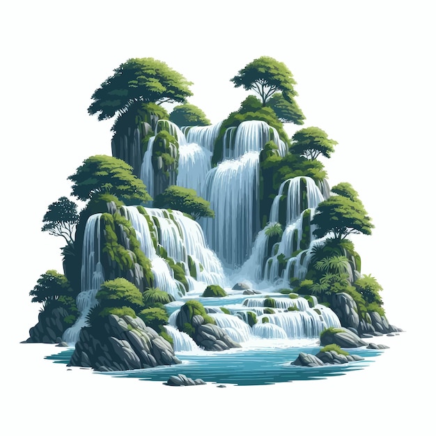 Vector image of a waterfall with trees that remind of nature