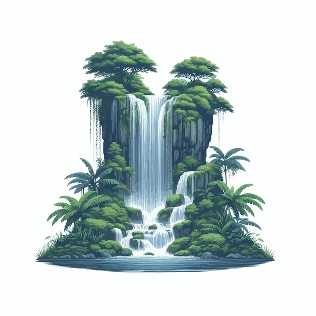 Vector image of a waterfall with trees that remind of nature