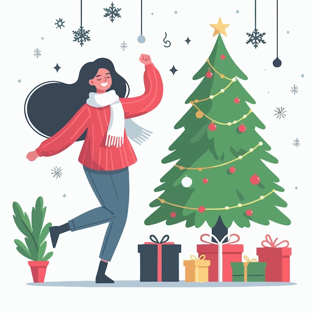 Vector image of woman celebrating christmas