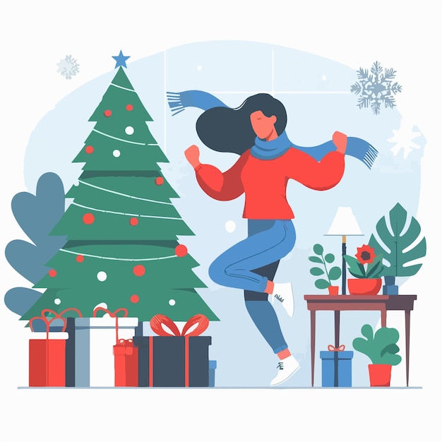 Vector image of woman celebrating christmas