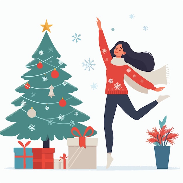 Vector image of woman celebrating christmas