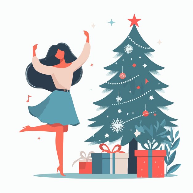 Vector vector image of woman celebrating christmas