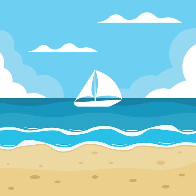 Vector Image Of A Yacht At Sea Seen From The Beach Isolated On Transparent Background