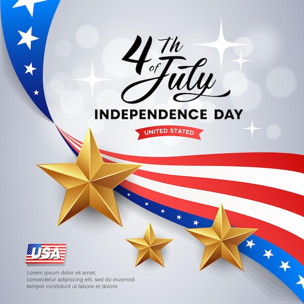 Vector Independence day flag of america and golds stars design background illustration