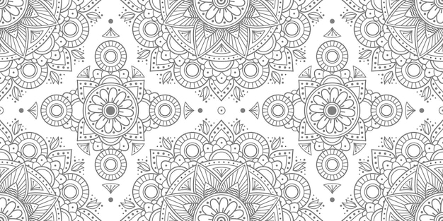 Vector indian mandala outline decorative round ornament seamless pattern