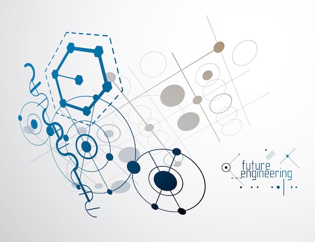 Vector industrial and engineering background, future technical plan. Abstract blueprint of mechanism, mechanical scheme.