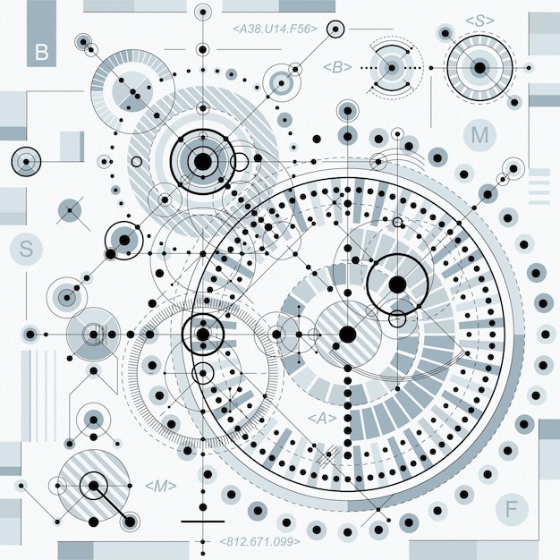 Vector industrial and engineering background, future technical plan. Perspective blueprint of mechanism, mechanical scheme. For use as website background.