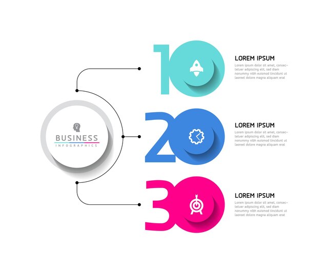 Vector infographic business presentation template with circular interconnection with 3 options