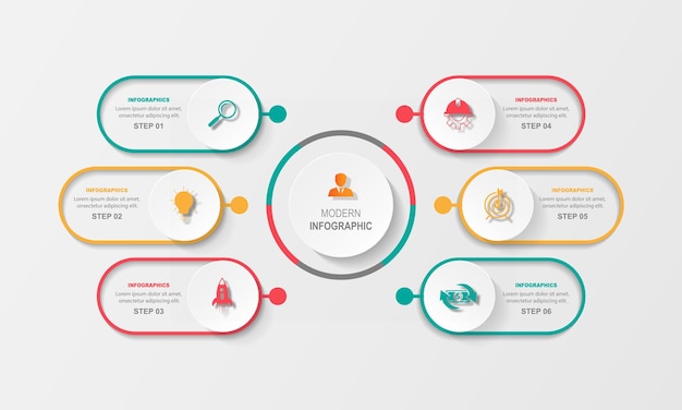 vector infographic circle design template with 6 option or steps.