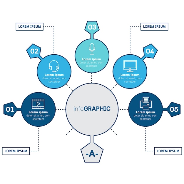 Vector infographic circle template with icons.